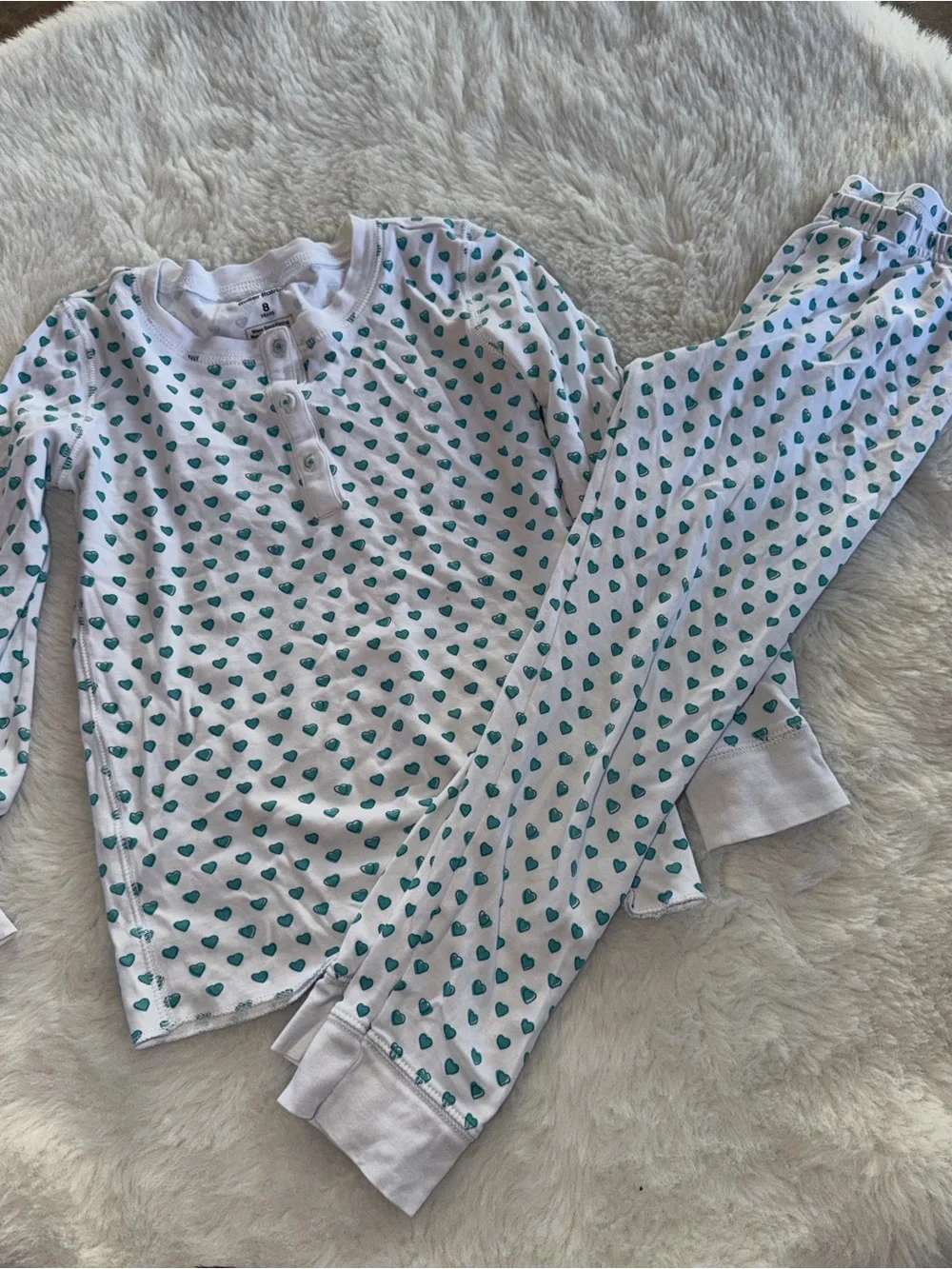 Roller Rabbit White Pajama Set with Teal Heart Print